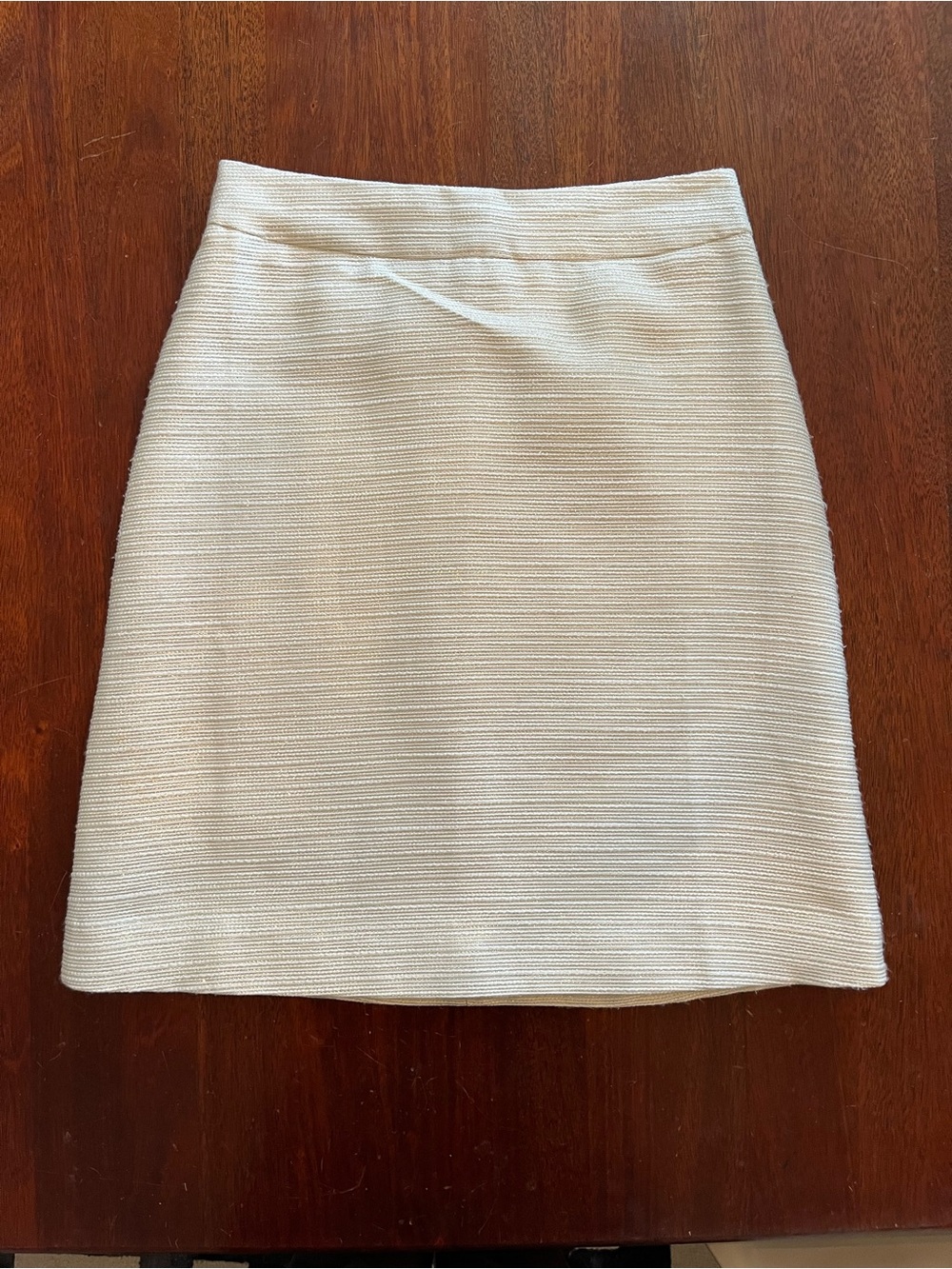 Anthropologie Paper Crown Cream Textured A-Line Skirt silver metallic threads